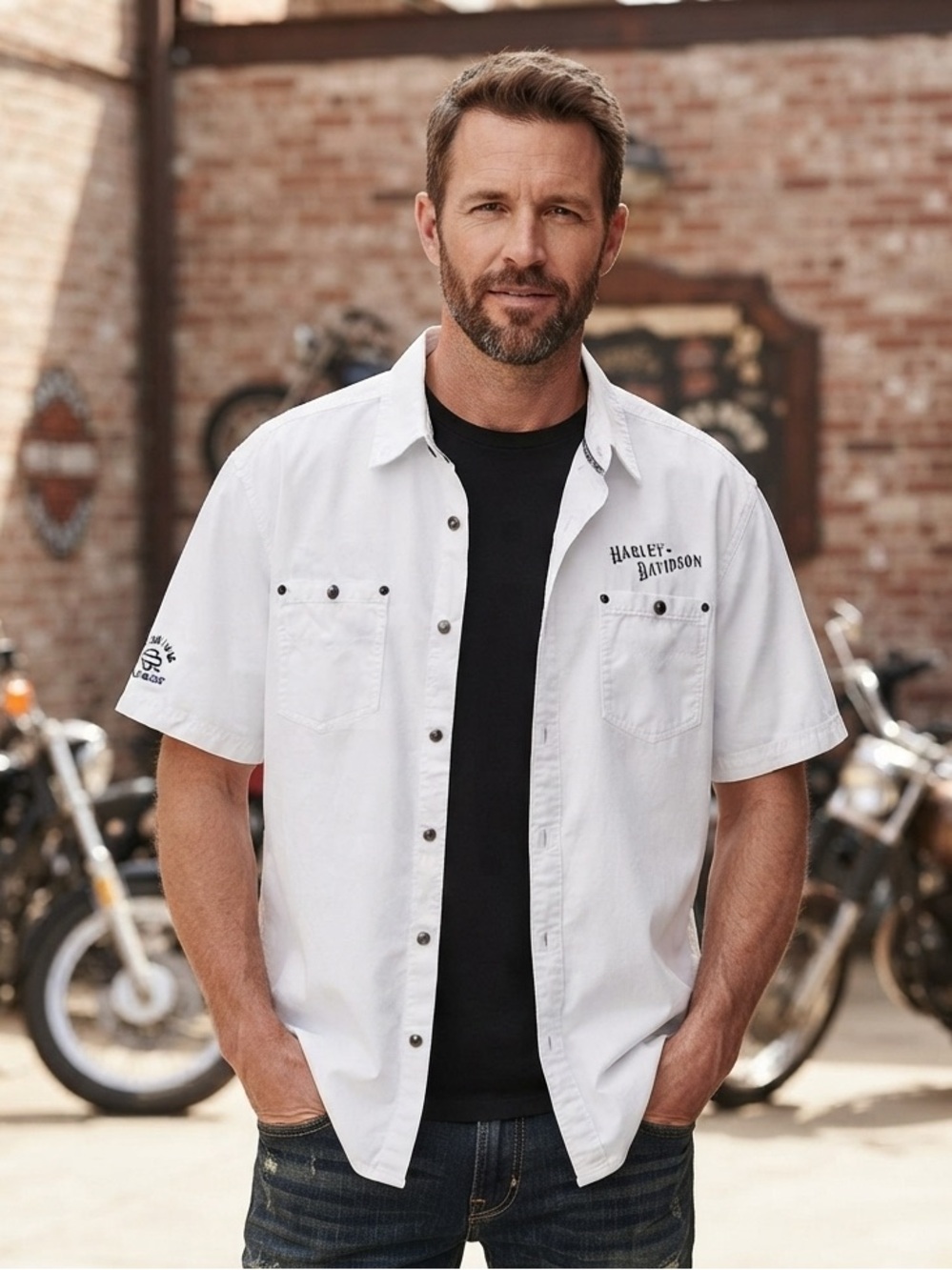 HARLEY-DAVIDSON Cabo San Lucas Utility Shirt L 25” p2p White NWOT